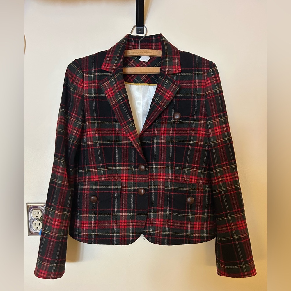 J. Crew Red and Black Plaid Blazer
